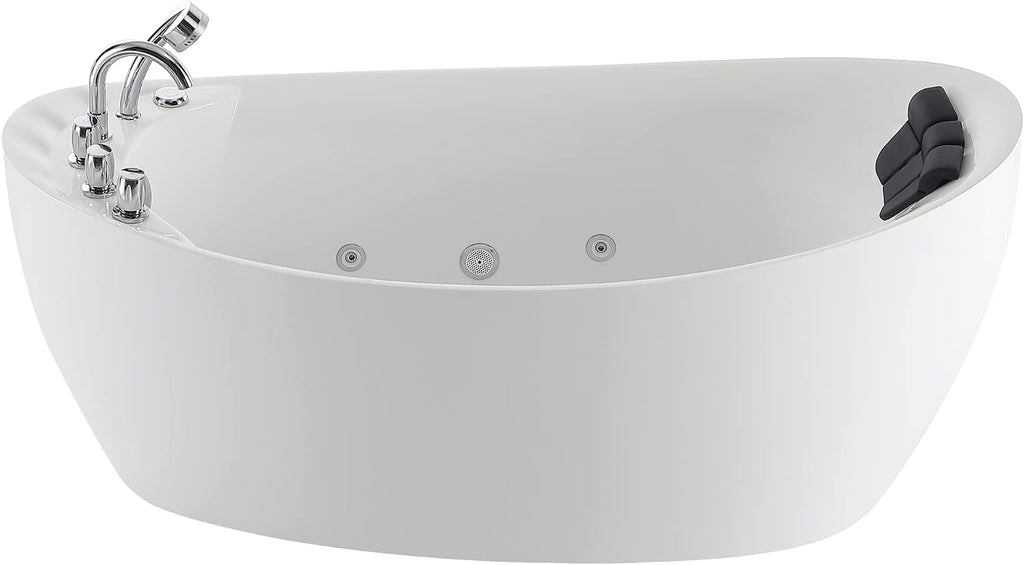 Empava 67' Freestanding Whirlpool Bathtub Oval with 7 Hydromassage Water Jets Luxury Acrylic Massage SPA Soaking Bath Tub in White Single Ended