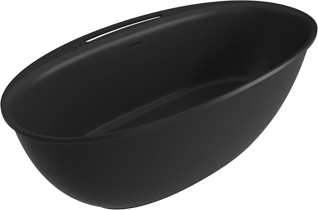 CASAINC 67' Large Space Free Standing Tub, Stone Resin Freestanding Bathtub Matte Black Solid Surface Soaking Tub with Drain, Drain Hose & Sanding Paper