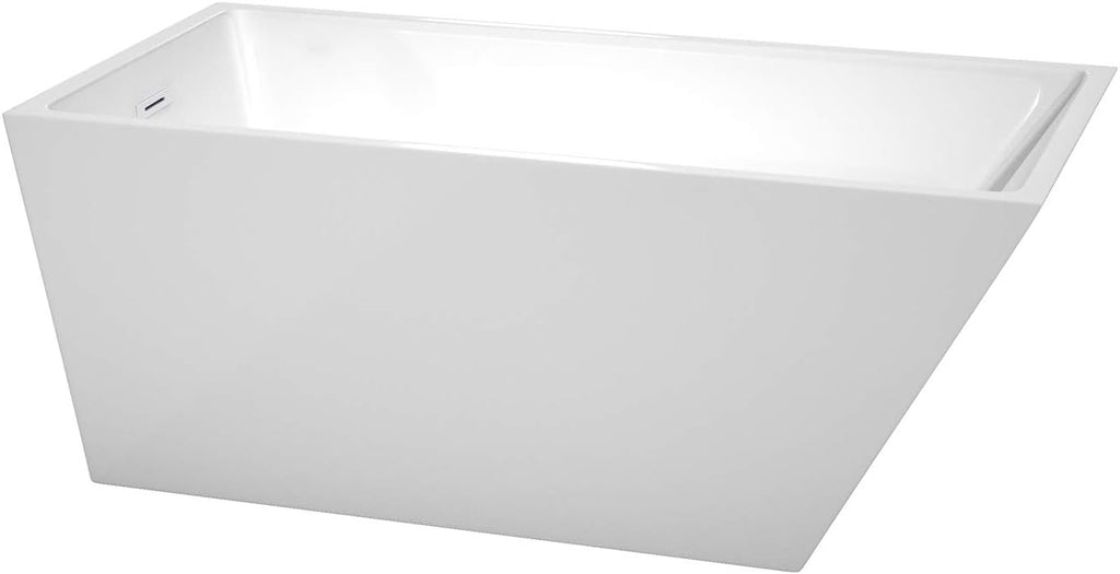 Hannah 59 Inch Freestanding Bathtub in White with Shiny White Drain and Overflow Trim