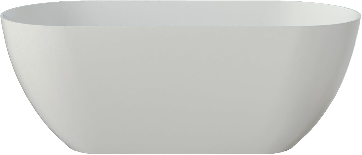 51' Premium Freestanding Solid Surface Bathtub, Oval Shape Stone Resin Soaking Tub with Overflow and Pop-up Drain, Matte White