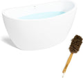 FerdY Naha 59' Acrylic Freestanding Bathtub, Curve Edge Freestanding Soaking Bathtub, Glossy White, cUPC Certified, Brushed Nickel Drain &FerdY Back Scrubber for Shower,Long Handled Loofah on a Stick