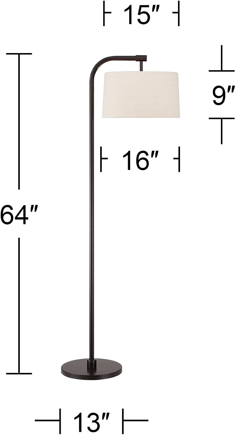 360 Lighting Serra Modern 64' Tall Standing Floor Lamp Curved Chairside Arc Offset Arm Pole Foot Switch Art Deco Brown Metal Dark Bronze Finish Living Room Bedroom House Reading Office Home Decor