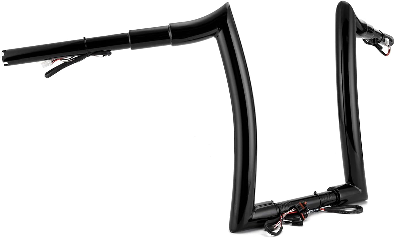 Mofun 12' Rise Pre-wired Handlebars Ape Hangers 1.5' Fat 1' Clamp Compatible with Harley Softail 2011-2024 Sportster 2011-2022 Dyna 2012-2017 low Rider S Road King 2015-Later Models, Gloss Black