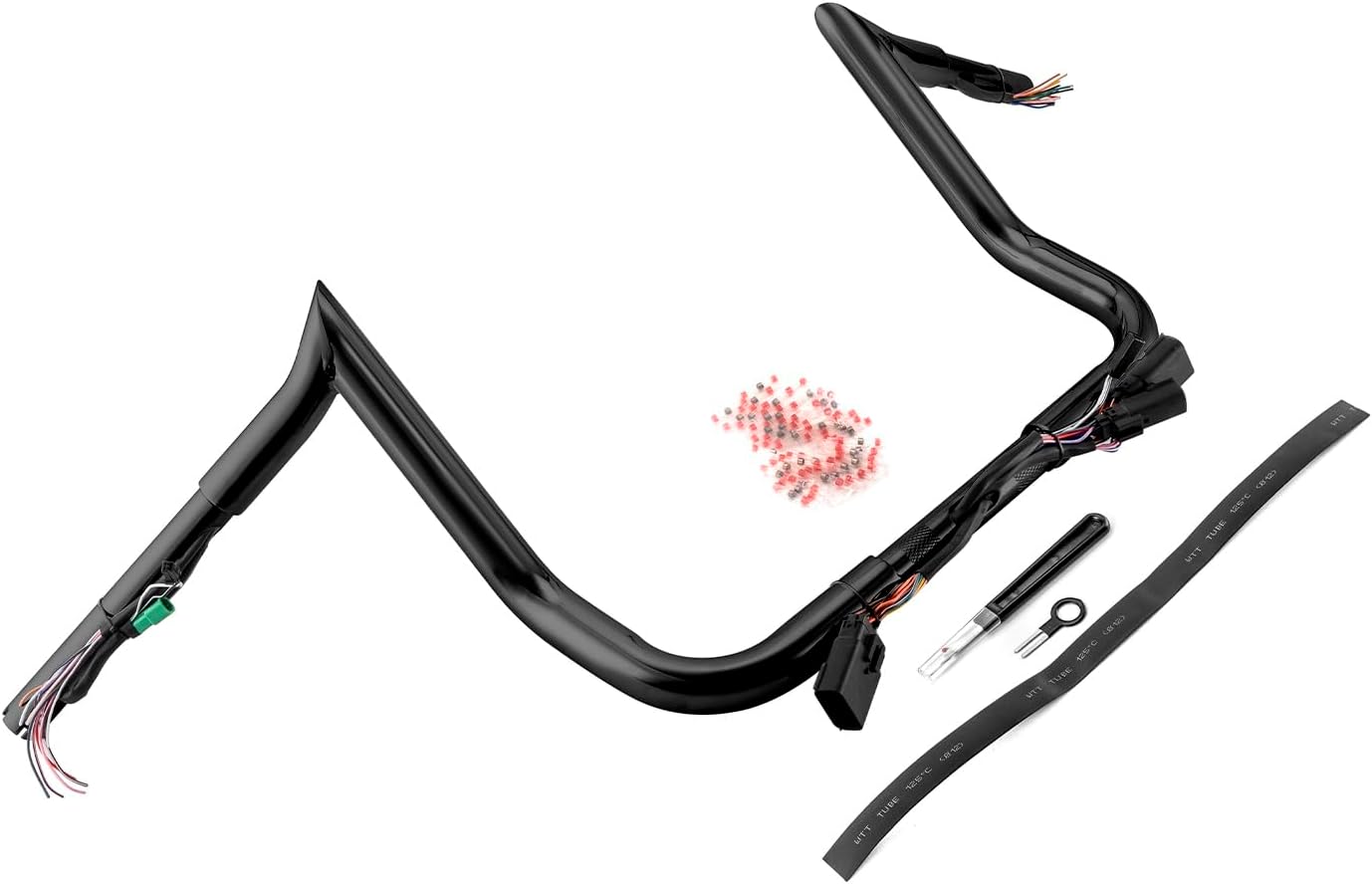 Mofun 10' Rise Pre-Wired Handlebars Ape Hangers 1 1/4' Fat 1' Clamp Compatible with Harley Touring Street Glide Electra Glide Ultra Limited, 2008-2013 Black