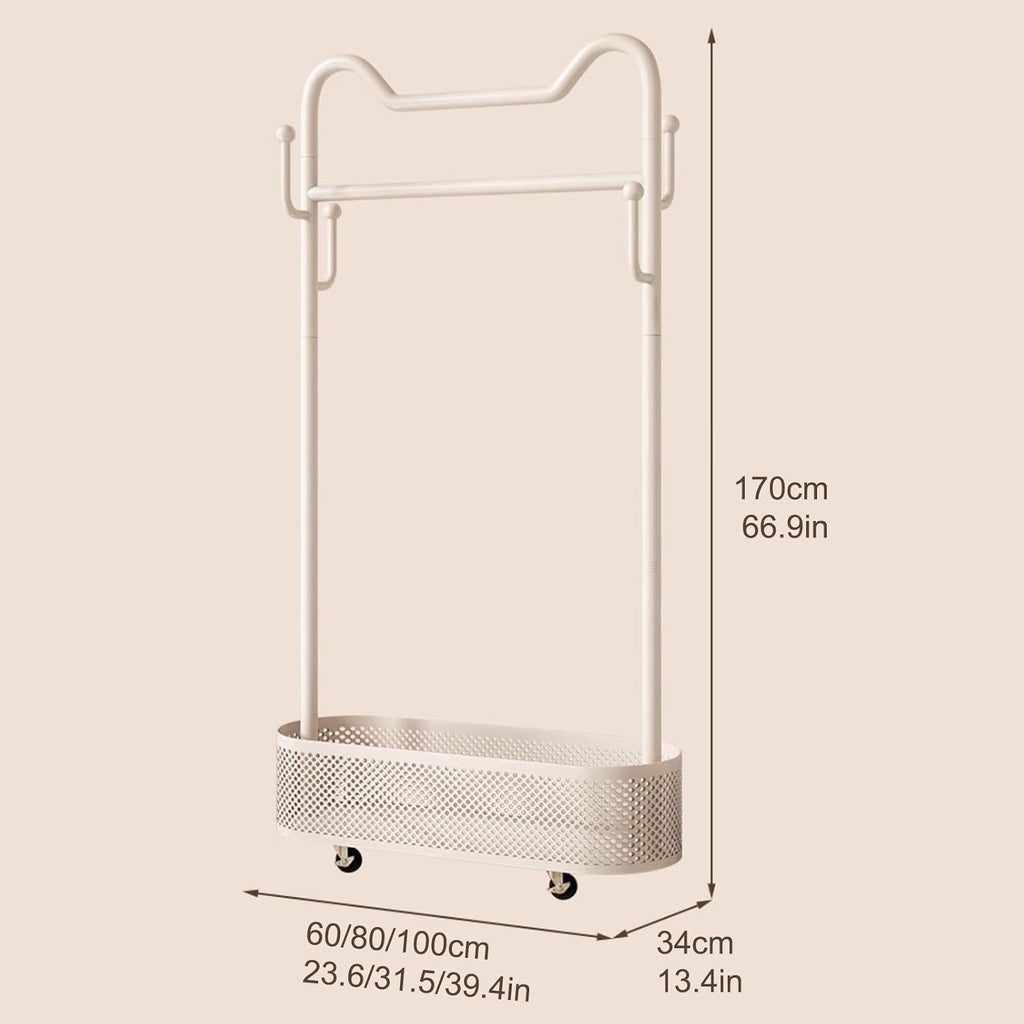 Modern Garment Rack, Clothes Rack, Clothing Rack, Rolling Garment Rack with Shelf, Portable Closet Wardrobe Rack, for Bedroom,Living Room,Clothing Store(White,60cm/23.6in)