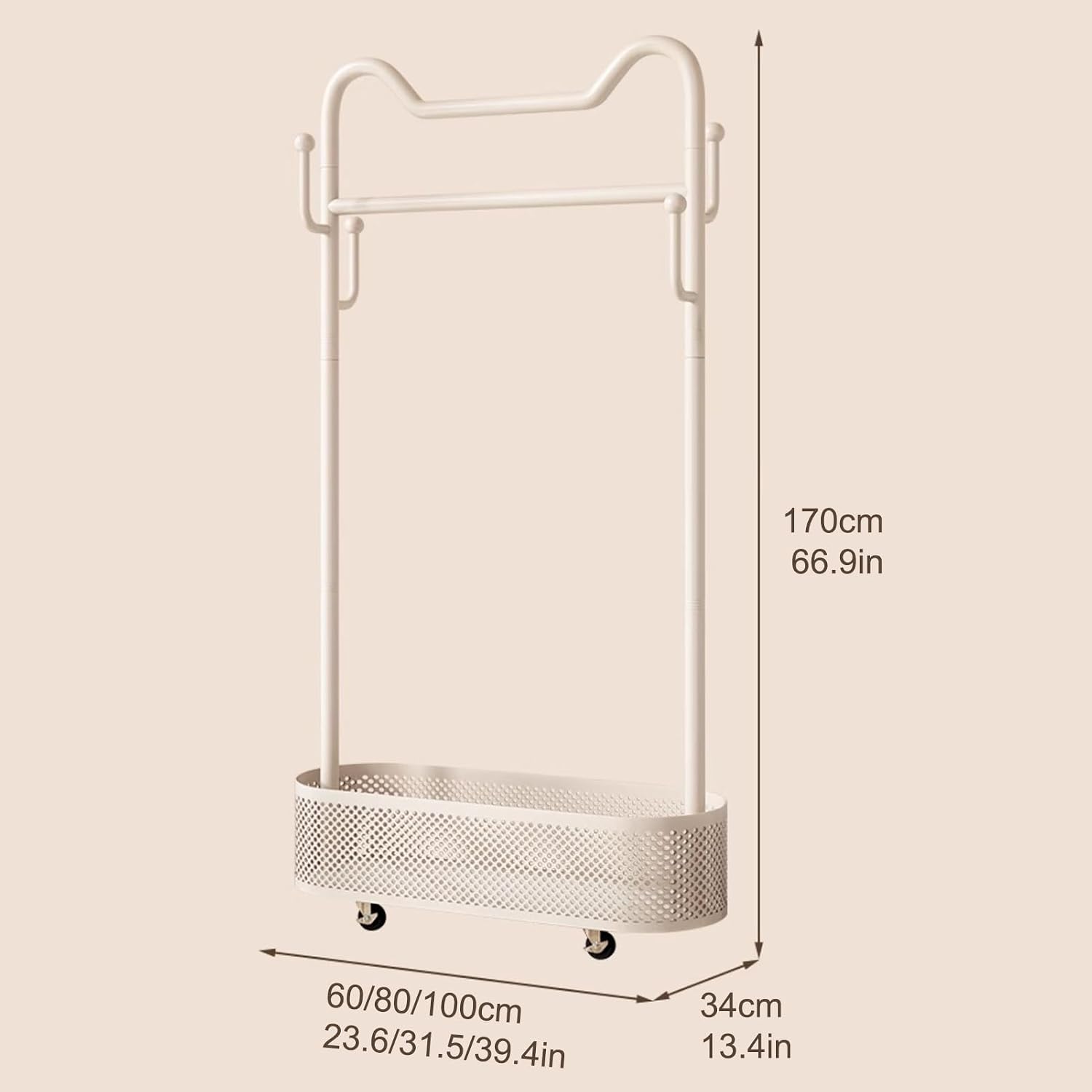 Modern Garment Rack, Clothes Rack, Clothing Rack, Rolling Garment Rack with Shelf, Portable Closet Wardrobe Rack, for Bedroom,Living Room,Clothing Store(White,60cm/23.6in)