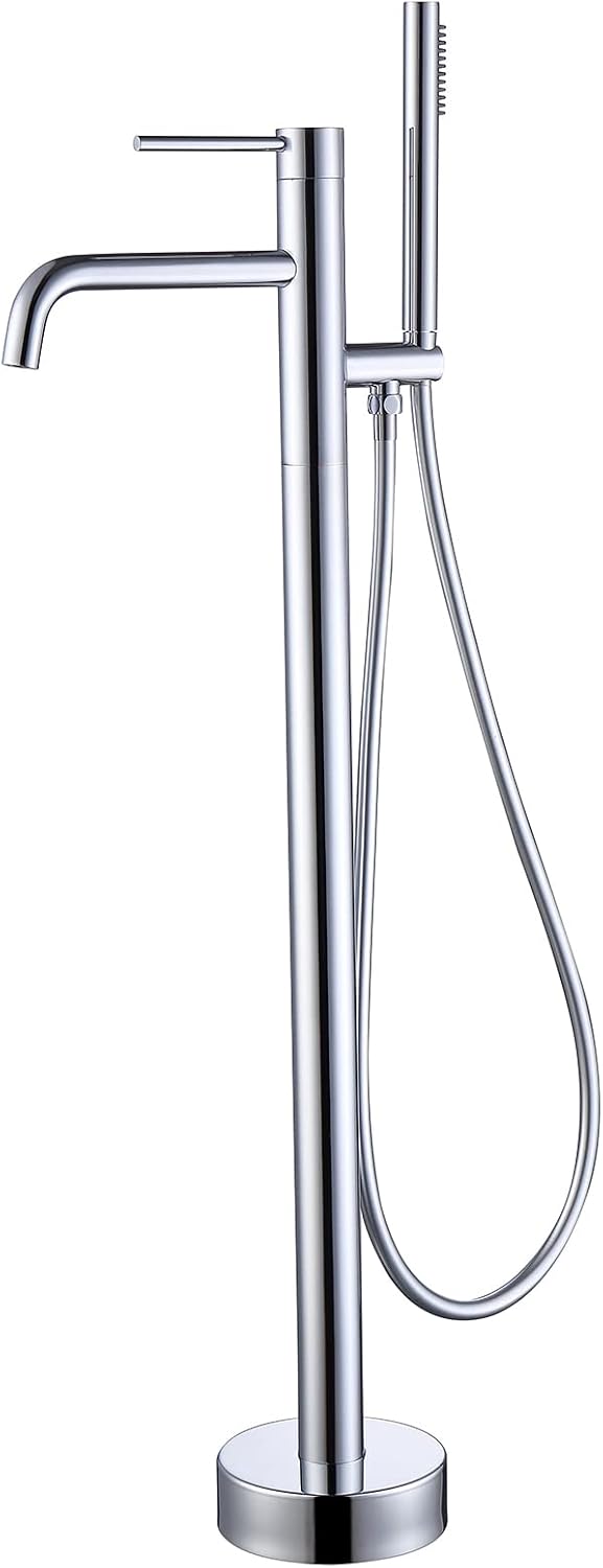 Freestanding Bathtub Faucet, Floor Mount Tub Filler Faucet with Handheld Shower Floor Mounted Tub Faucet Brass Tub Mixer Tap with 59-inch Shower Hose, Single Handle,Chrome (Besides A) (Black A) (Besi