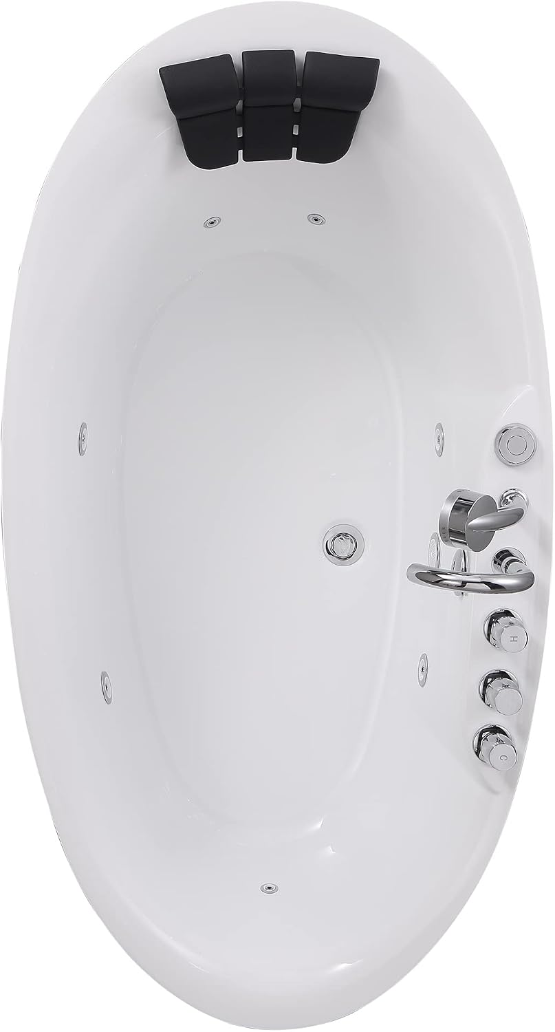 Empava 67' Freestanding Whirlpool Bathtub with Hydromassage Adjustable Water Jets Luxury Acrylic Massage SPA Soaking Bath Tub in White Single Ended