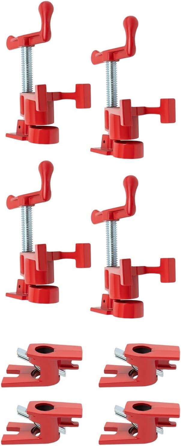 4 Pack 3/4' Wood Gluing Pipe Clamp Set Heavy Duty PRO Cast Iron Quick Release Bar Clamps Kit with Wide Base for Woodworking