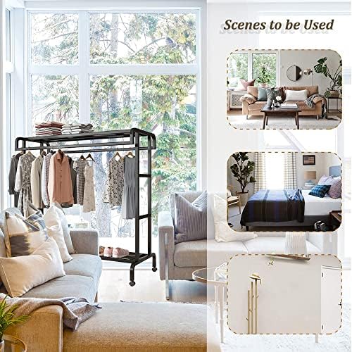 Mobile Garment Rack on Wheels, Double-Rail Clothes Rack with 2 Shelves, 150kg Capacity, Perfect for Bedroom & Hallway, Durable Metal 150x50x1 cm Clothing Organizer