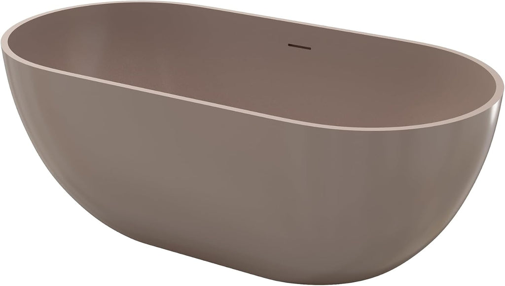 59' Premium Freestanding Stone Resin Bathtub, Oval Shape Solid Surface Grey-Coffee Soaking Tubs with Overflow and Pop-up Drain