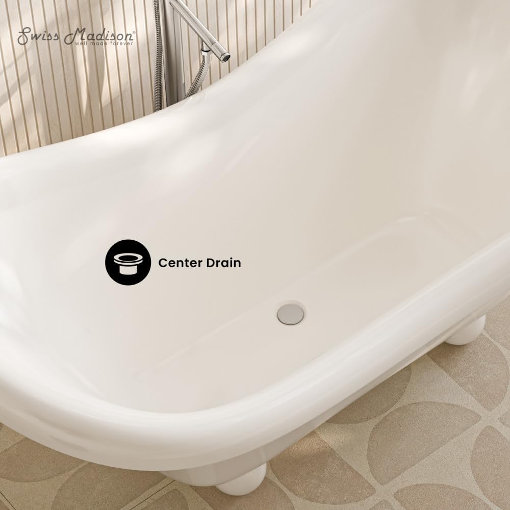 Swiss Madison Plaisir II 67' Freestanding Bathtub with Round Feet in Glossy White