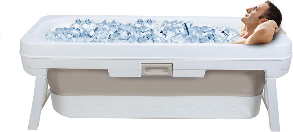 Portable Bathtub for Adult, 59' Foldable Bathtub for Adults, Freestanding Surround Collapsible Bathtub for Family Sweat Steaming, Hot Bath, Ice Bath, Ideal for Small Spaces Beige