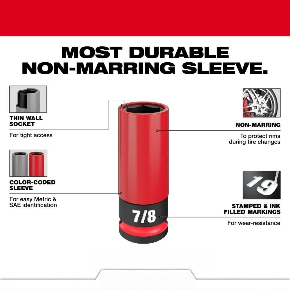 11 PC 49-66-7833 for Milwaukee 1/2' Dual hole design Metric Lug Nut Wheel Socket Set Length 11.6 in Width 11.0 in Height 3.0 in Red Gray