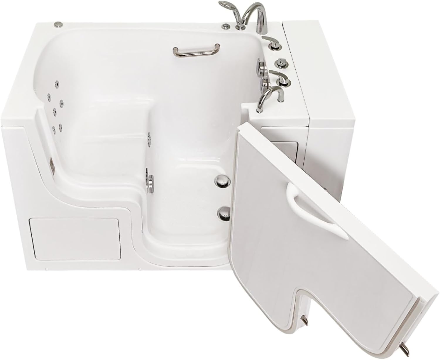 Ella Wheelchair Transfer 30'x52' Acrylic Hydro Massage Walk-In Bathtub with Right Outward Swing Door, 5 Piece Fast Fill Faucet, 2' Dual Drain