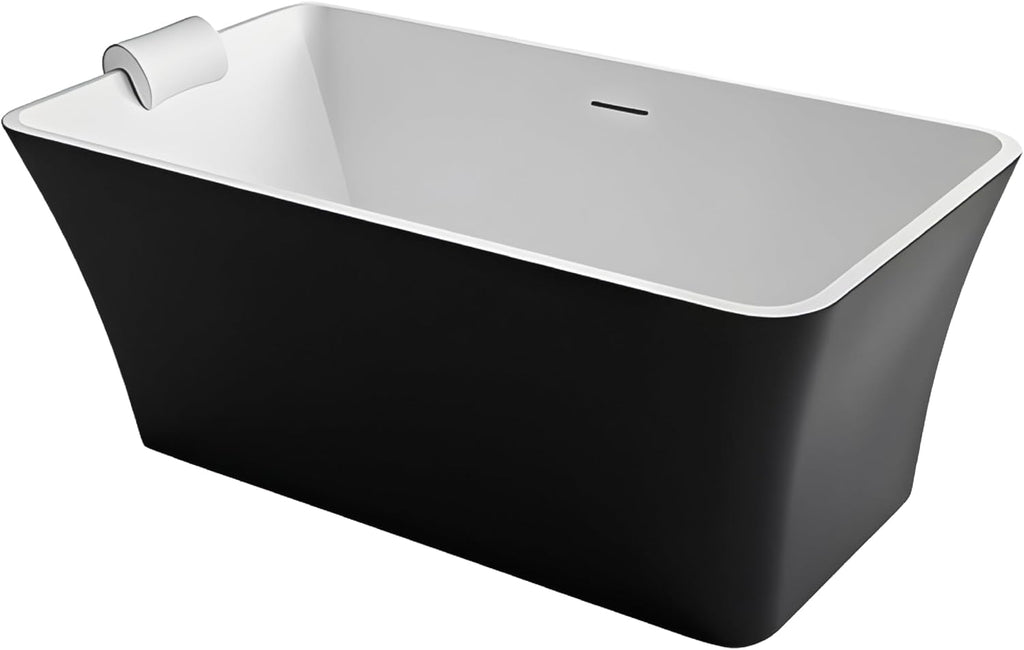 Transolid Lily 59 in. Freestanding Deep Soaking Bathtub | 23 in. Confirmed Soak Depth | Acrylic Flatbottom | Center Drain | Bath Pillow Included | 59 x30x23 in. | Matte Black/White | K-AFTL5930-M3109