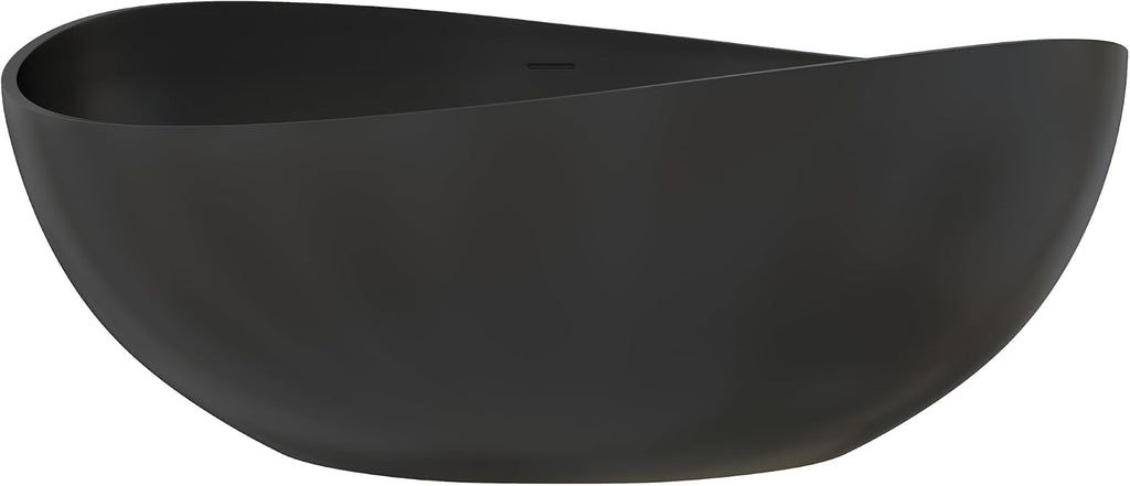 63' Upgraded Solid Surface Freestanding Bathtub,Wavy Stone Resin Soaking Tubs with Pop-up Drain and Overflow, Matte Black