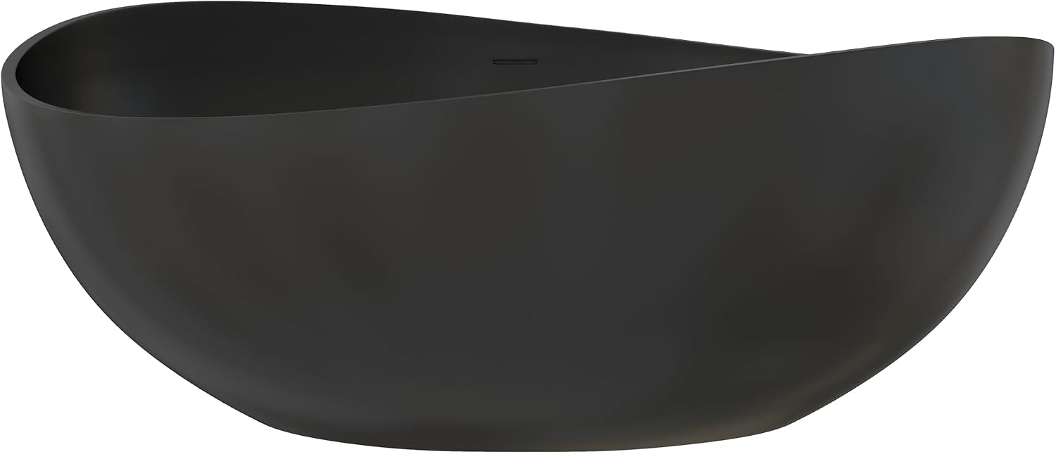 63' Upgraded Solid Surface Freestanding Bathtub,Wavy Stone Resin Soaking Tubs with Pop-up Drain and Overflow, Matte Black