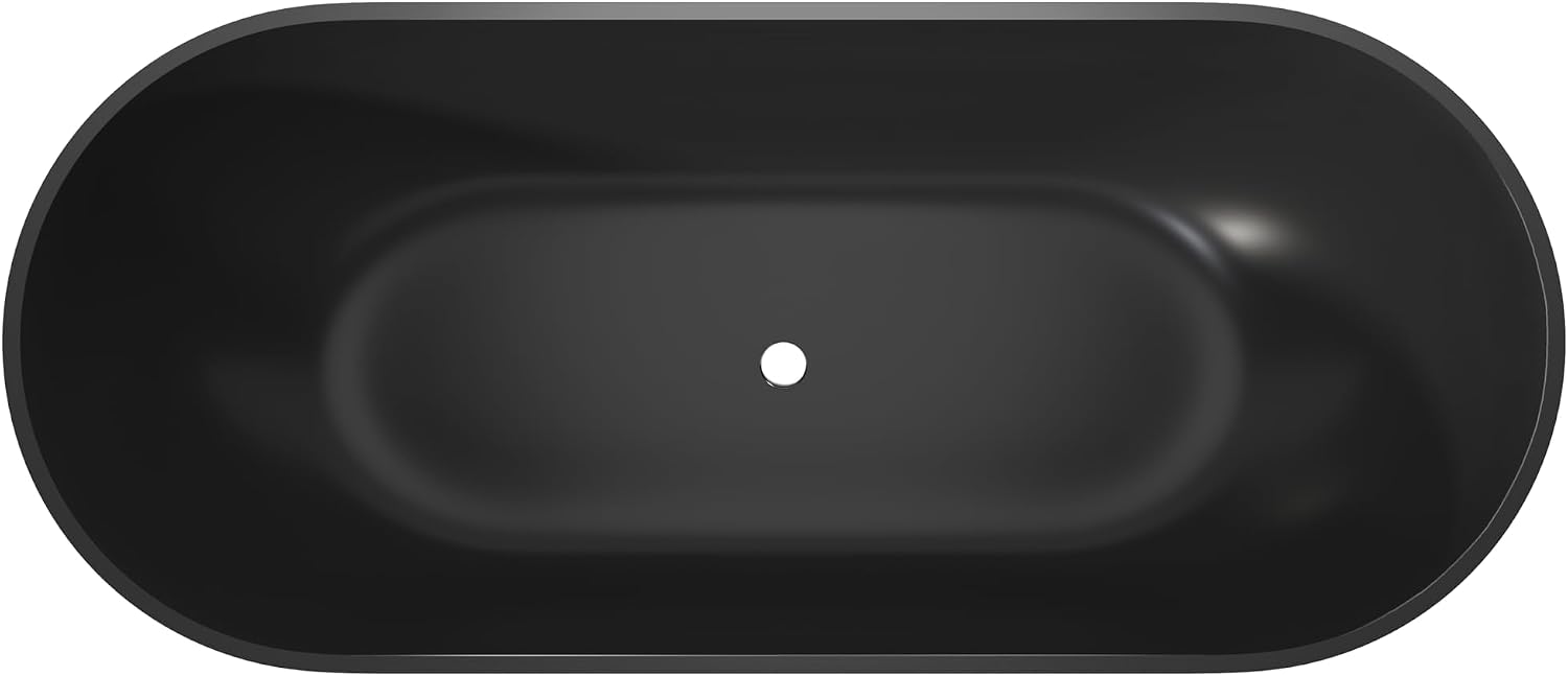 69' Premium Freestanding Bathtub,Resin Stone Solid Surface Soaking Tub with Overflow and Pop-up Drain, Matte Black
