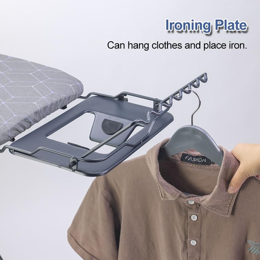Ironing Board Full Size, Panel Iron Board with Iron Rest, Heat & Scorch Resistant Cover, Adjustable Height Heavy Duty Ironing Board with Garment Rack, for Home, Dorm