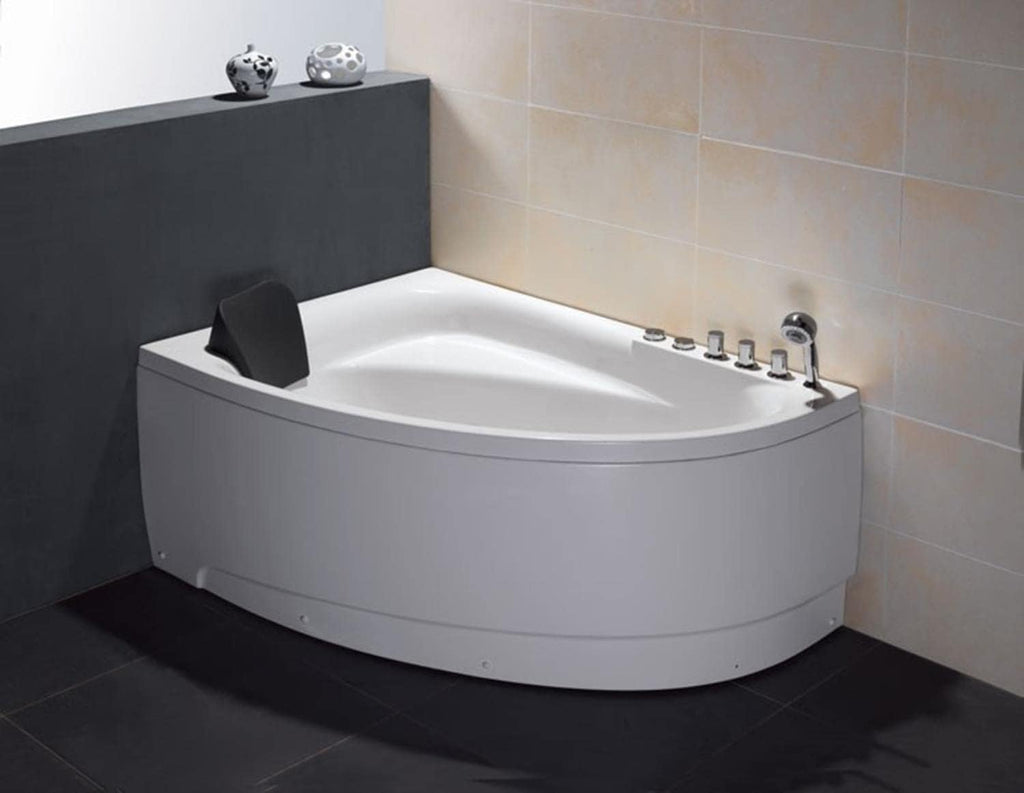 EAGO AM161-R 5' Single Person Corner Acrylic Whirlpool Bath Tub - Drain on Right, White