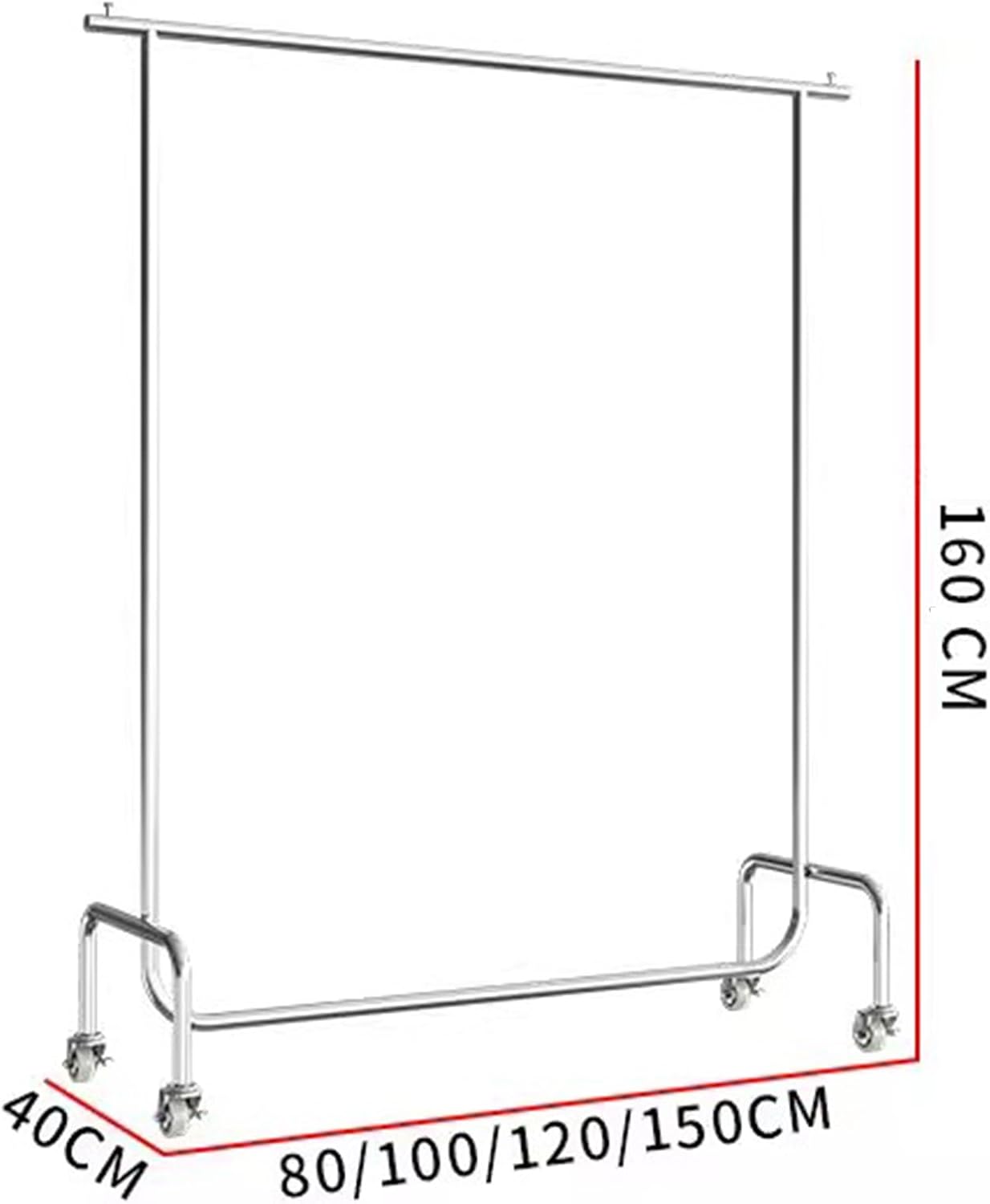 Garment Rack Heavy Duty Clothing Rack With E-shaped Base, Silver Stainless Steel Clothes Rail For Hanging Clothes, Commercial Retail Display Rack, Single Rod Coat Rack For Bedrooms(Size:100x40x160CM)