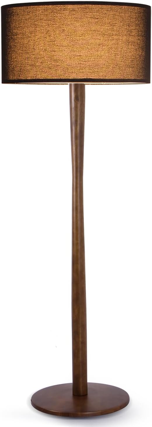 62' Tall Rustic Wood Floor Lamp for Living Room, Farmhouse Walnut Wood Floor Lamps with Linen Shade, UL Listed Standing Lamps with Wooden Base for Bedroom, Dining Room, House, Black Shade
