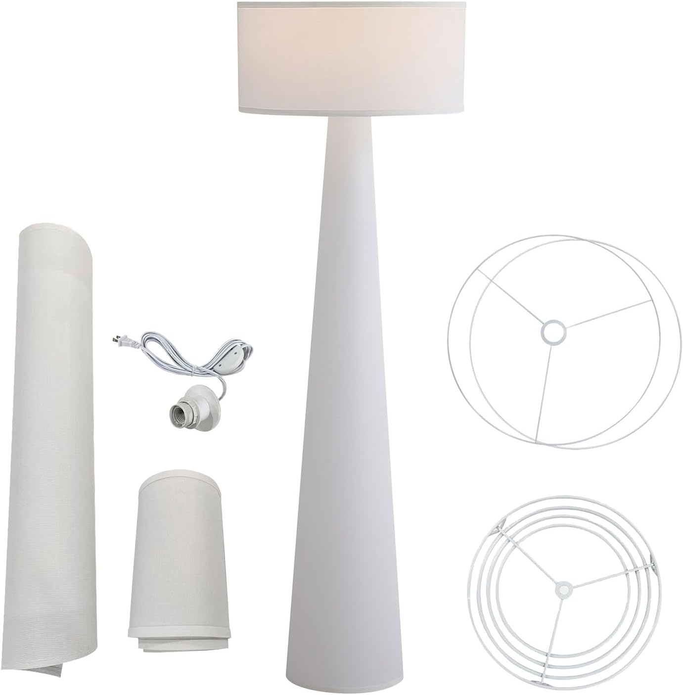 Floor Lamp - Branch and Wick – 59' Tall Standing Linen Lamp with Fabric Shade, LED Bulb Included – Elegant Corner Lamp for Living Room, Bedroom, Office - White