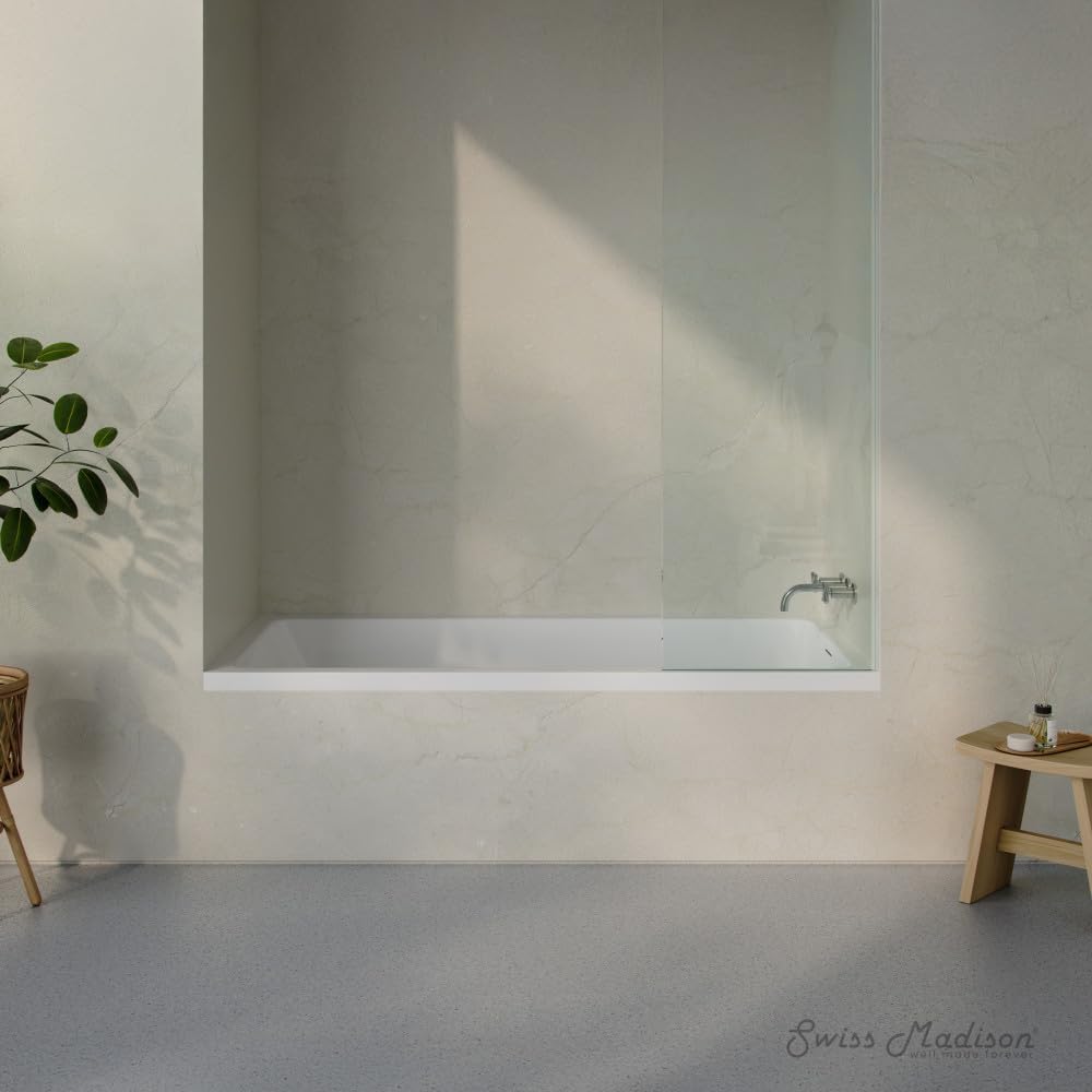 Swiss Madison Voltaire 72 x 36 Right Drain Soaking Alcove Bathtub in Glossy White with Integrated Armrest