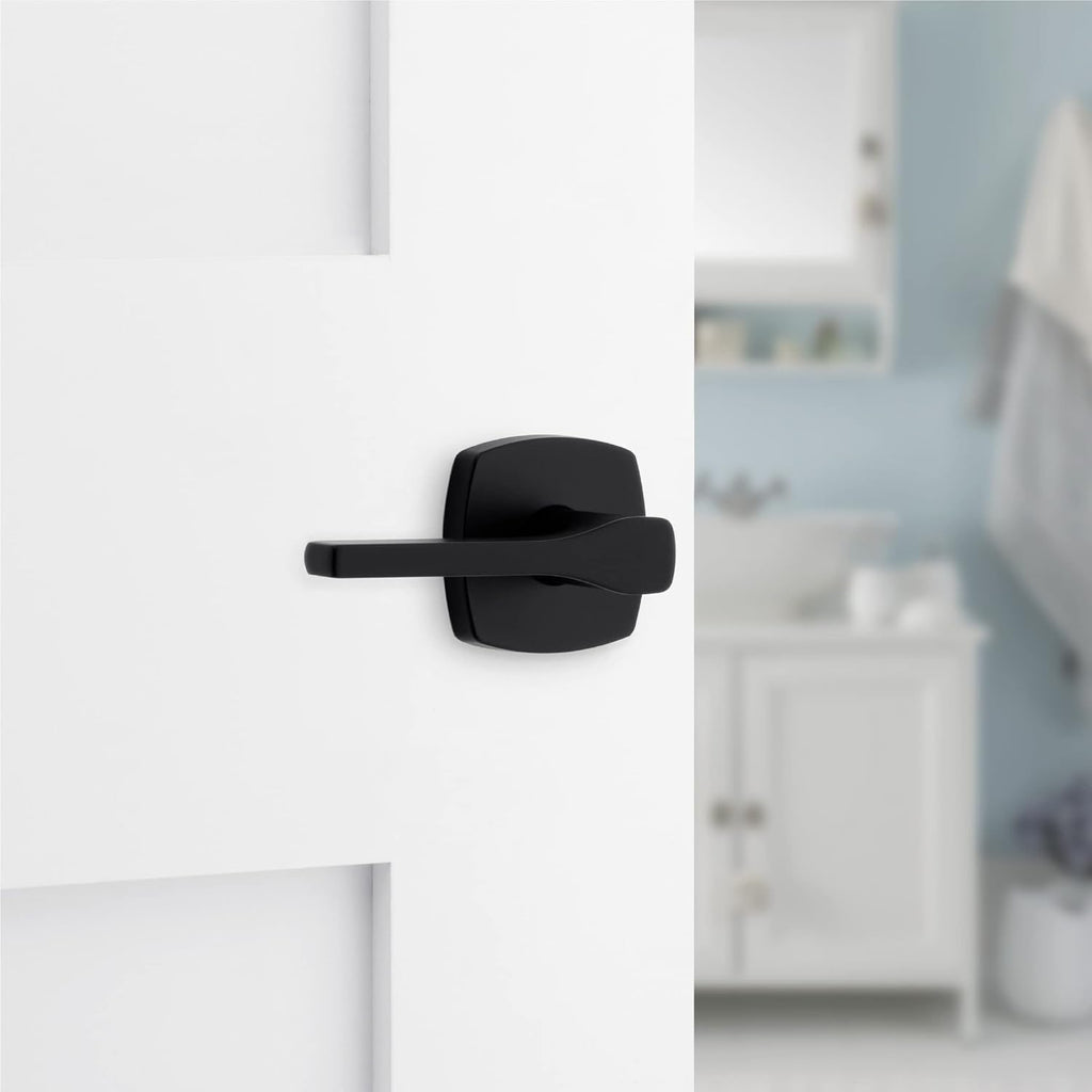 Kwikset Tripoli Lever Interior Privacy Door Handle with Lock, Door Lever for Bathroom and Bedroom, Matte Black Reversible Keyless Turn Lock, with Microban Protection (Pack of 8)