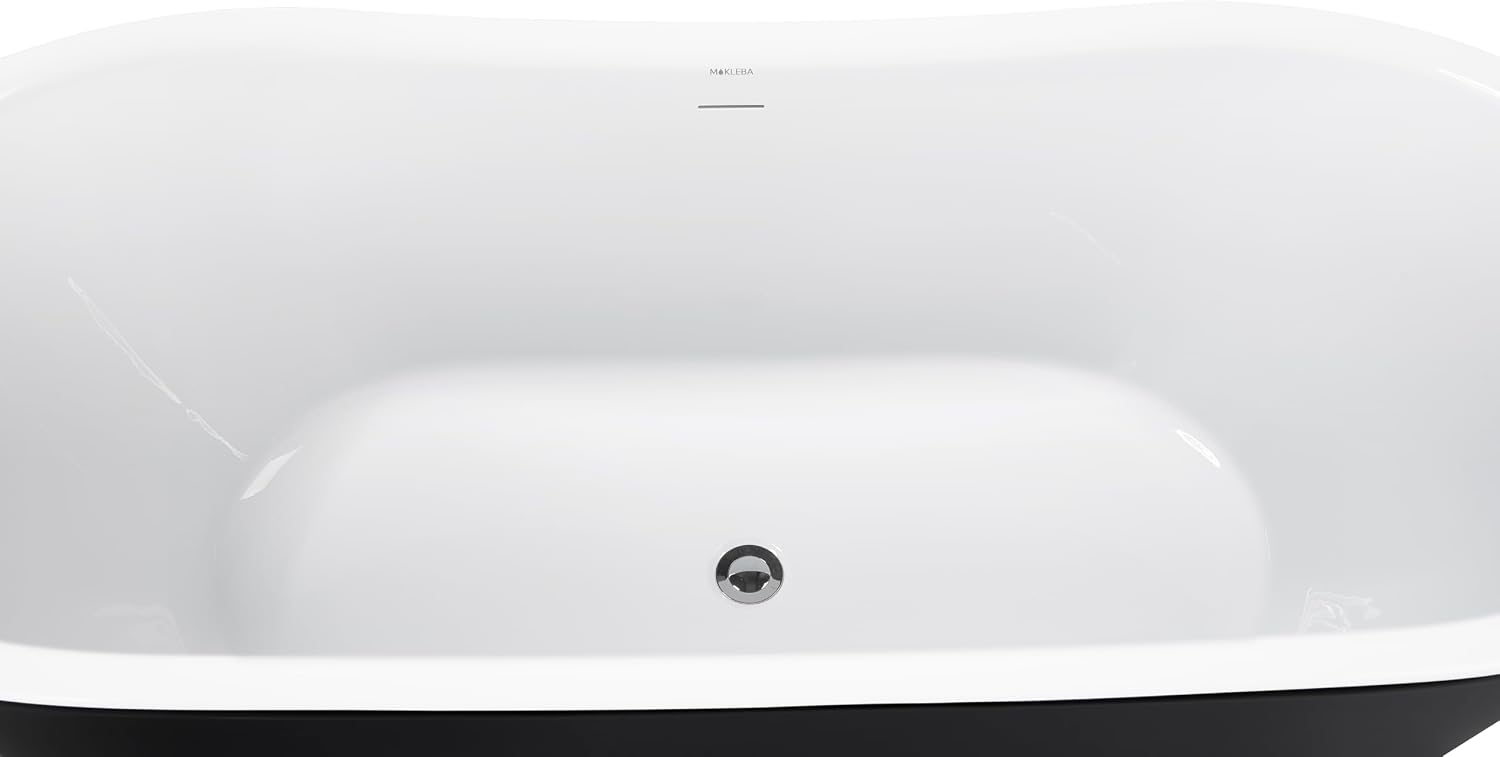 59' 100% Acrylic Freestanding Bathtub??Contemporary Soaking Tub??White Inside Black Outside