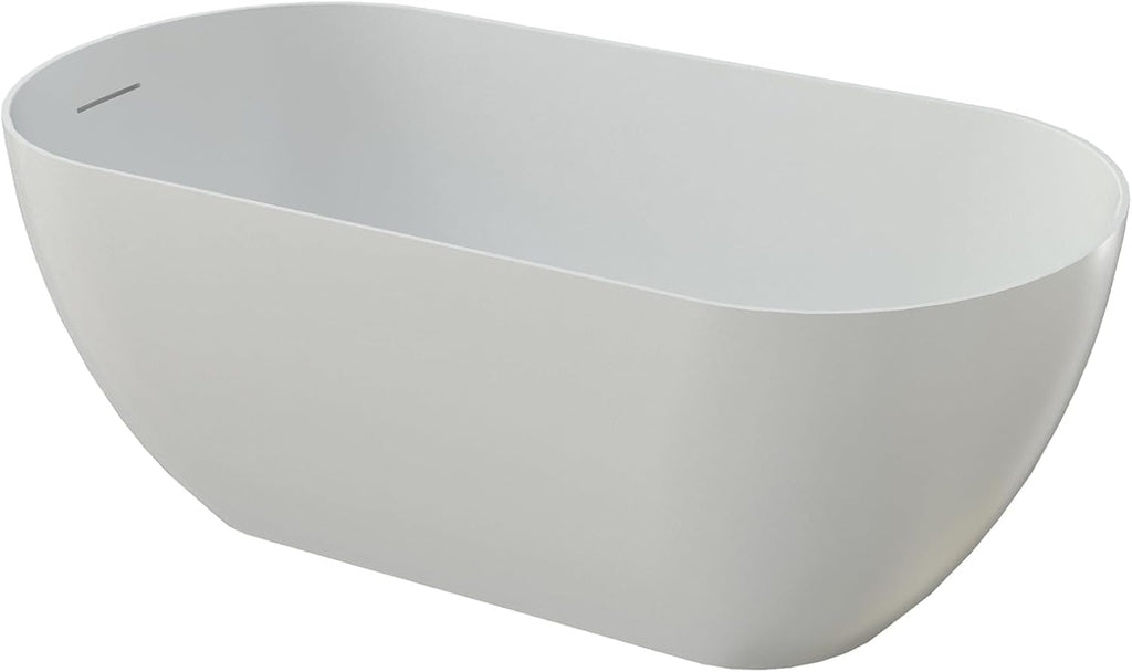51' Premium Freestanding Solid Surface Bathtub, Oval Shape Stone Resin Soaking Tub with Overflow and Pop-up Drain, Matte White