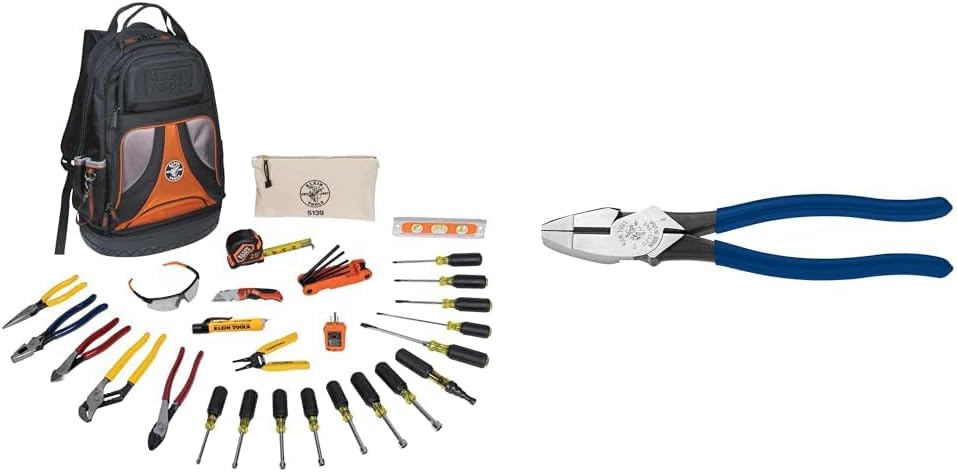 Klein Tools 80028 Hand Tools Kit includes Pliers, Screwdrivers, Nut Drivers, Backpack & D213-9NE Pliers, 9-Inch Side Cutters, High Leverage Linesman Pliers Cut Copper