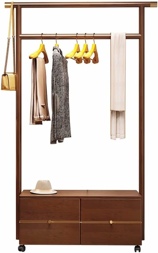 Stand Coat Rack Nordic Style Creative Coat Rack Floor Bedroom Living Room with Wheels Hanger Simple Drawer Storage Rack Clothes Rolling Rack(100 * 30 * 180cm)