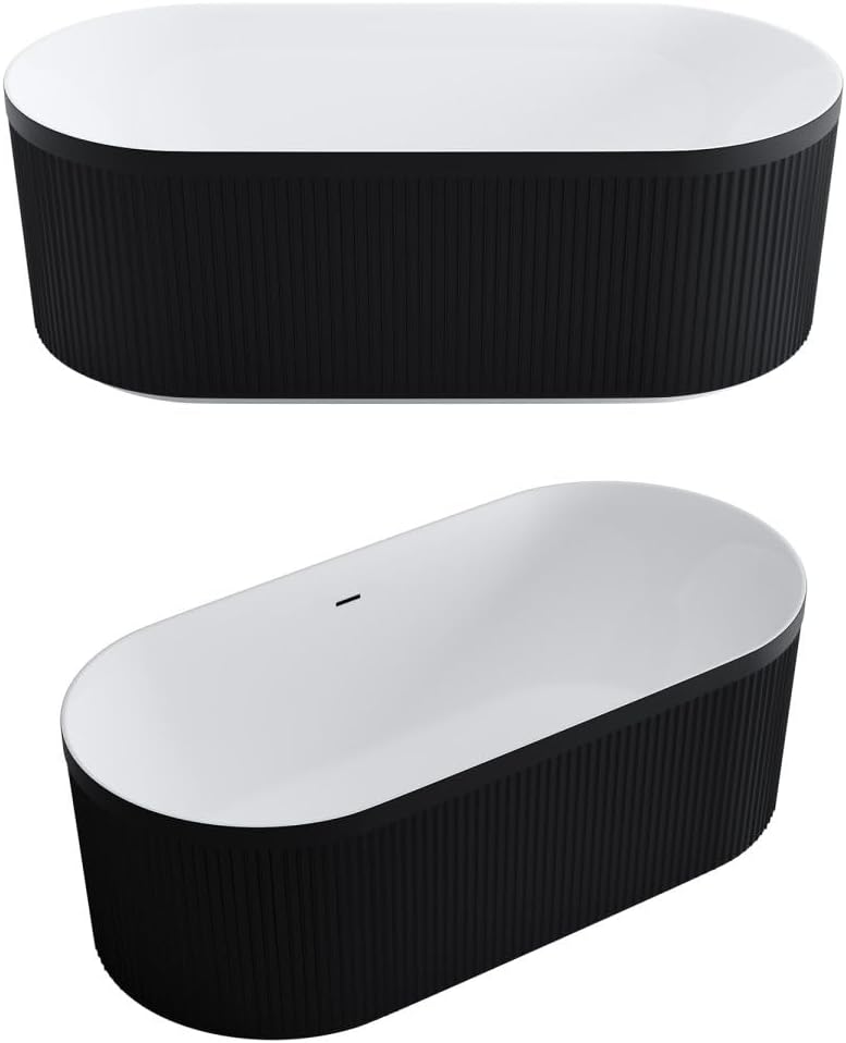 Dowell 67' x 31' Freestanding Bathtub, Acrylic Soaking Tubs, Fluted Design Oval Shape Bathtub W,Matte Black-081 6731 02