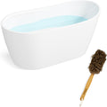 FerdY Lana'i 60' Freestanding Bathtub, Gracefully Shaped Freestanding Soaking tub, Glossy White, cUPC Certified, Brushed Nickel Drain &Back Scrubber for Shower,Long Handled Loofah on a Stick