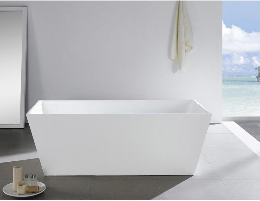 Kube Squadra 67' White Free Standing Bathtub Slim Rectangular Overflow