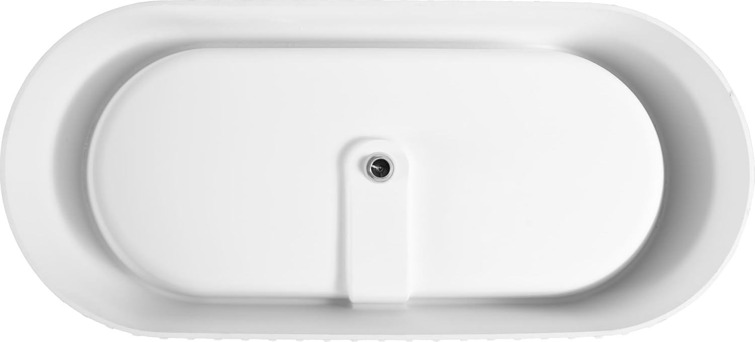 67' Freestanding Solid Bathtub, Luxury Engineered Stone Resin Freestanding Soaking Bathtub with Overflow and Pop up Drain, Matte White 23S13 67