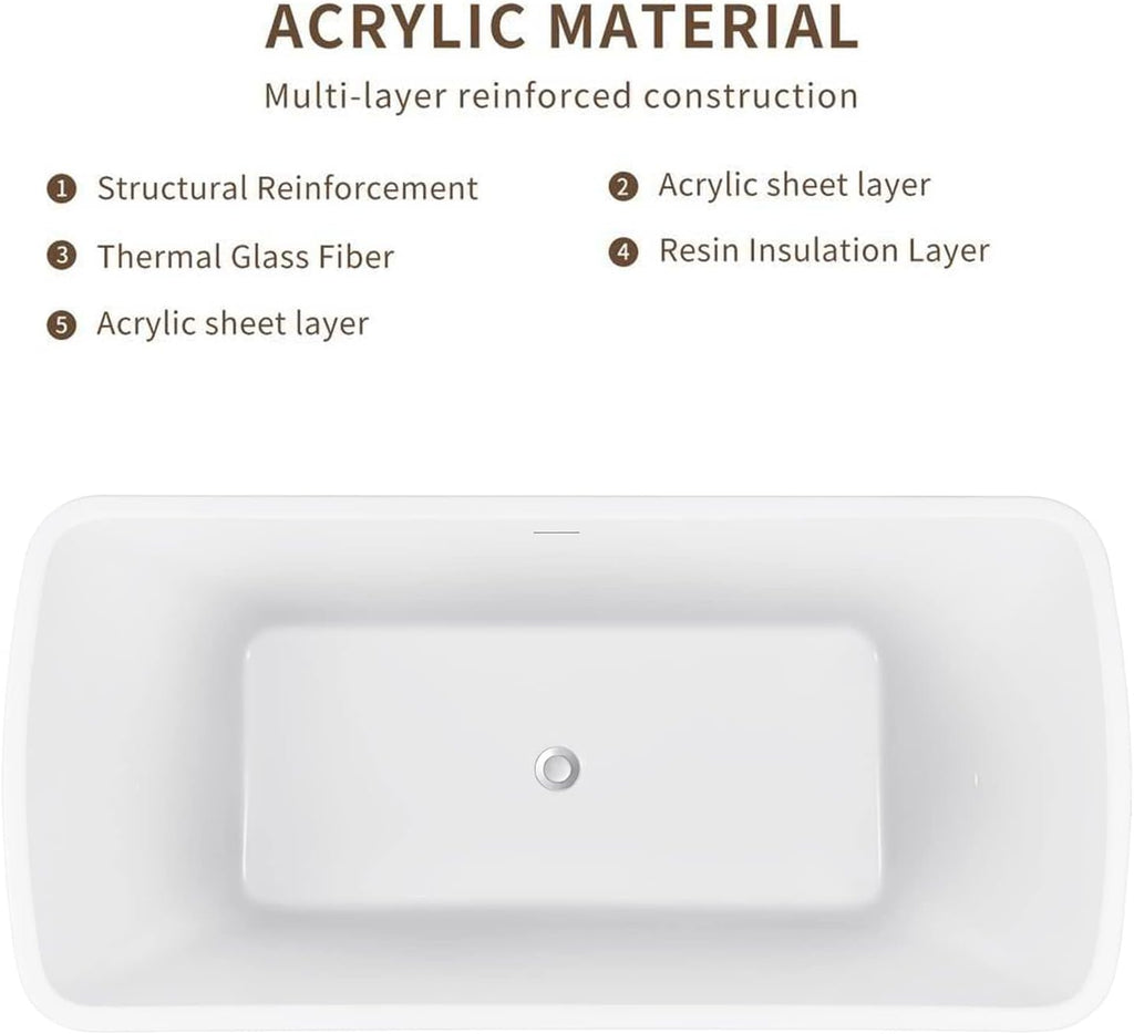 67' 100% Acrylic Freestanding Bathtub??Contemporary Soaking Tub??White Bathtub
