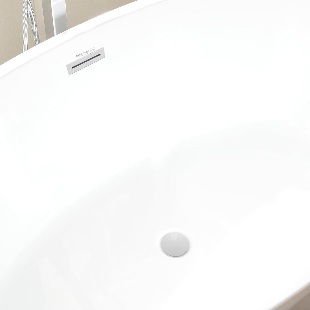 HomeBeyond 55Inch Freestanding Bathtub | Acrylic Free Standing Soaking Tub, Classic Bathroom Stand Alone Tub Suitable Single Person Bathing