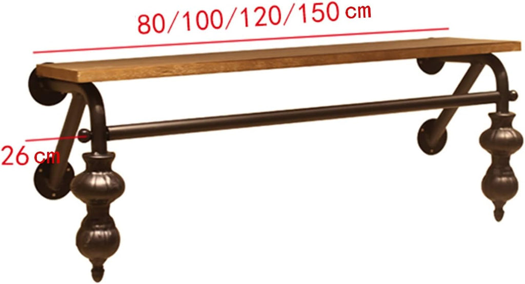 Clothing Garment Rack Wall Mounted with Wood Shelf,Industrial Pipe Floating Shelf,Retail Display Clothes Racks Heavy Duty Organizer Hanger(1-tier-80CM