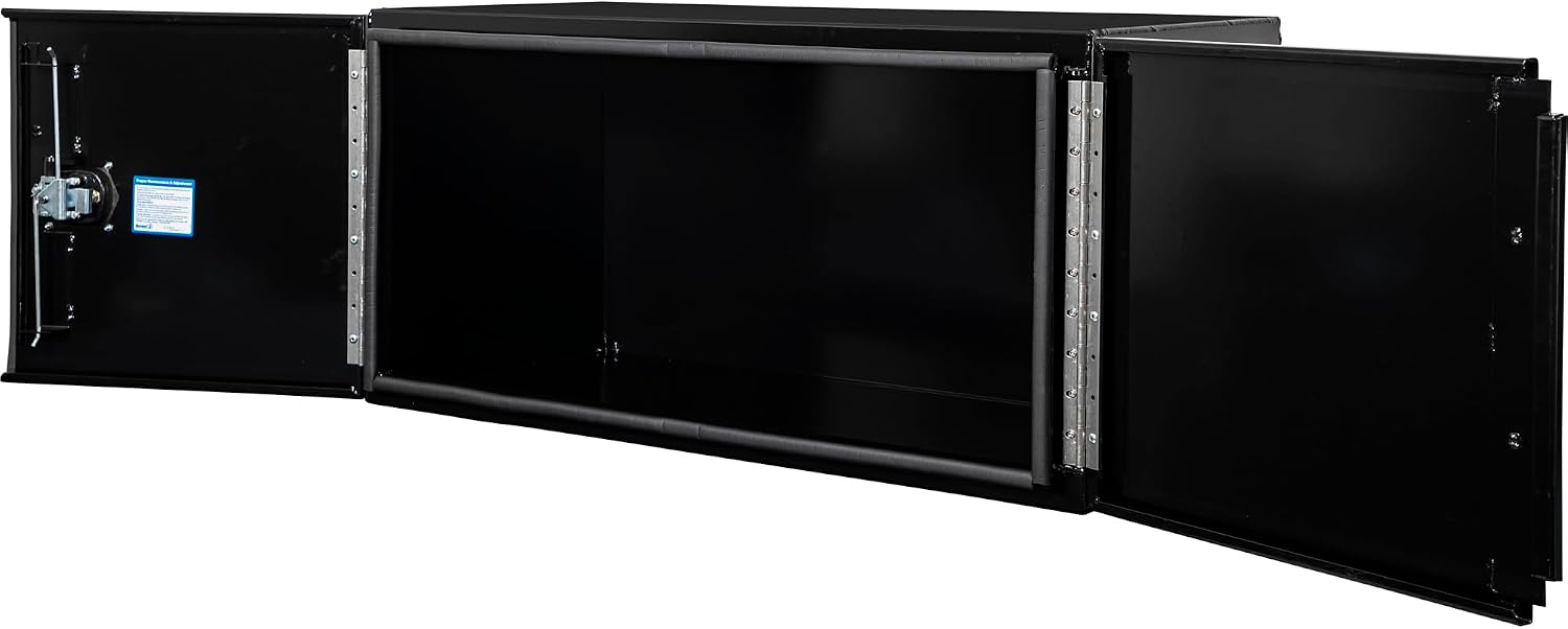 Buyers Products 1705840 Underbody Tool Box With Barn Door, 24x24x48 Inch, Black Powder-Coated, Made in USA, .100 inch Smooth Aluminum, 3-Point Locking, Truck Storage Toolbox For Work Vehicles