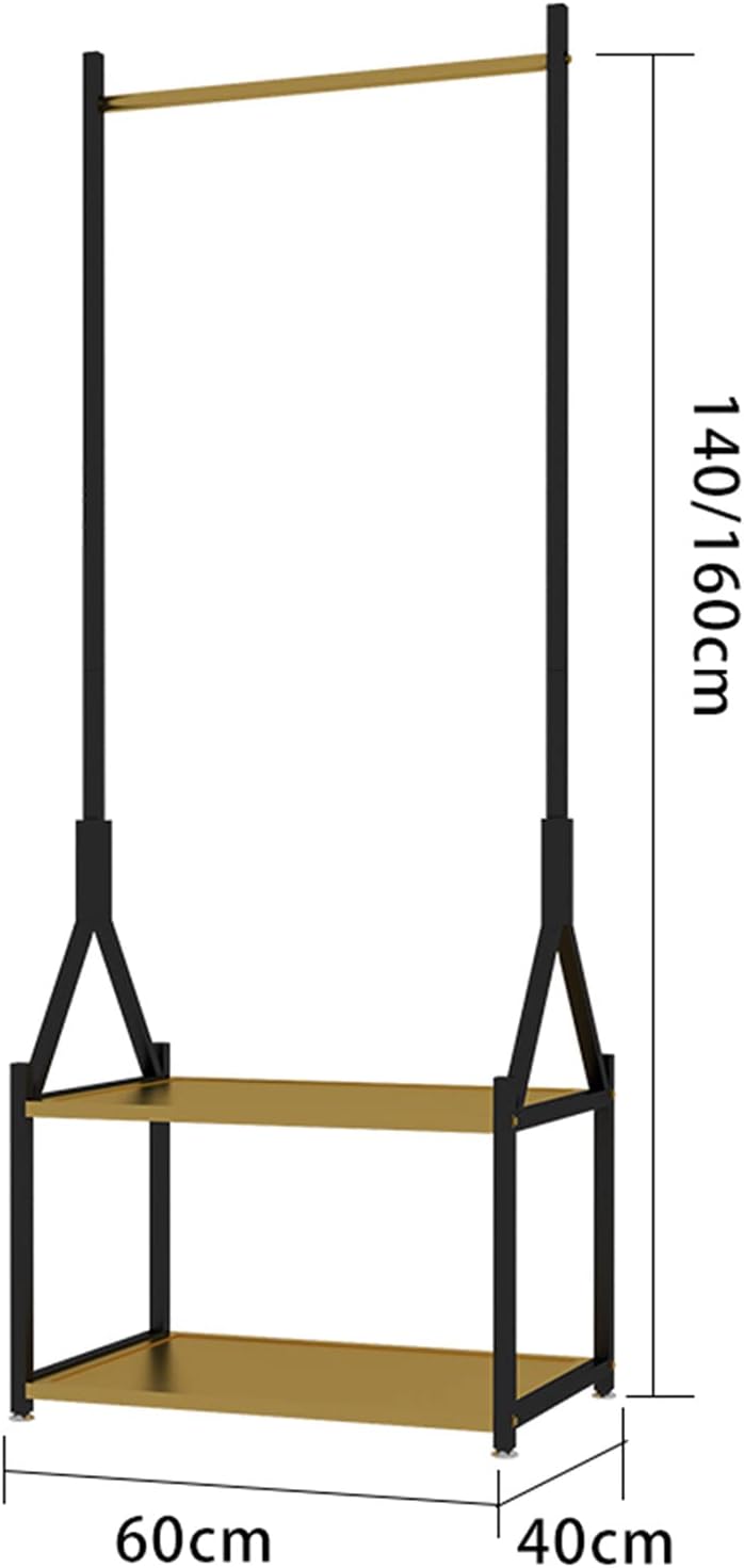Garment Rack Freestanding Coat Rack with 2 Tier Shelves, Heavy Duty Metal Garment Rack for Hanging Clothes, Large Capacity Clothes Organizer for Bedroom and Living Room, Space Savi(Size:60x40x140CM)