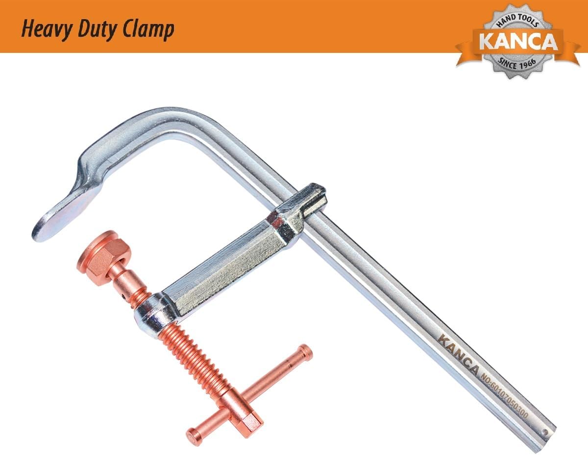 KANCA - HDC-200-C Heavy Duty Clamps With Copper Plated Spindle, Spatter Resistant Welding Clamps, Clamping Force 12,000 N, Opening 8 INCH, Drop-Forged F-Clamp, Bar Clamp (8' - 200 MM)