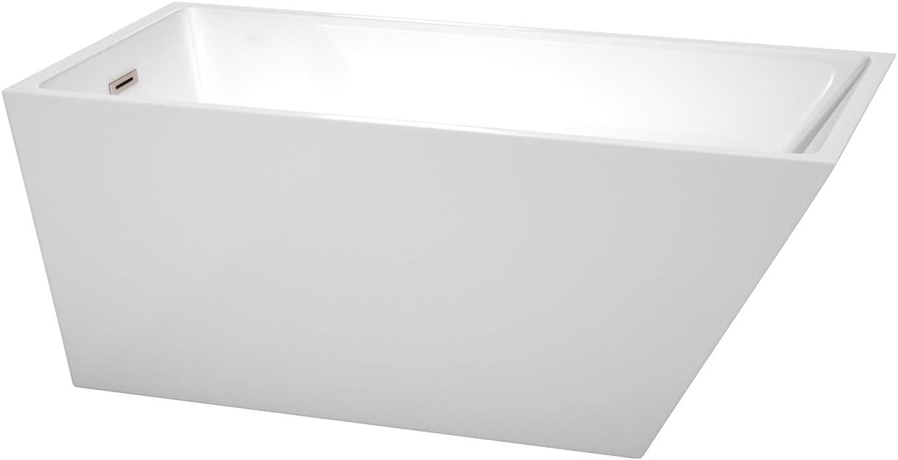 Wyndham Collection WCBTK150159BNTRIM Freestanding Bathtub, 59', White with Brushed Nickel Trim