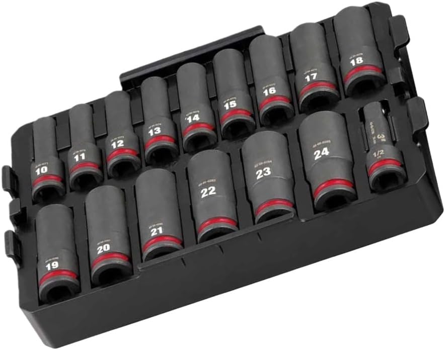 16PC 49-66-6818 for Milwaukee Impact Duty Socket 1/2' Drive Set w/Tray - Black