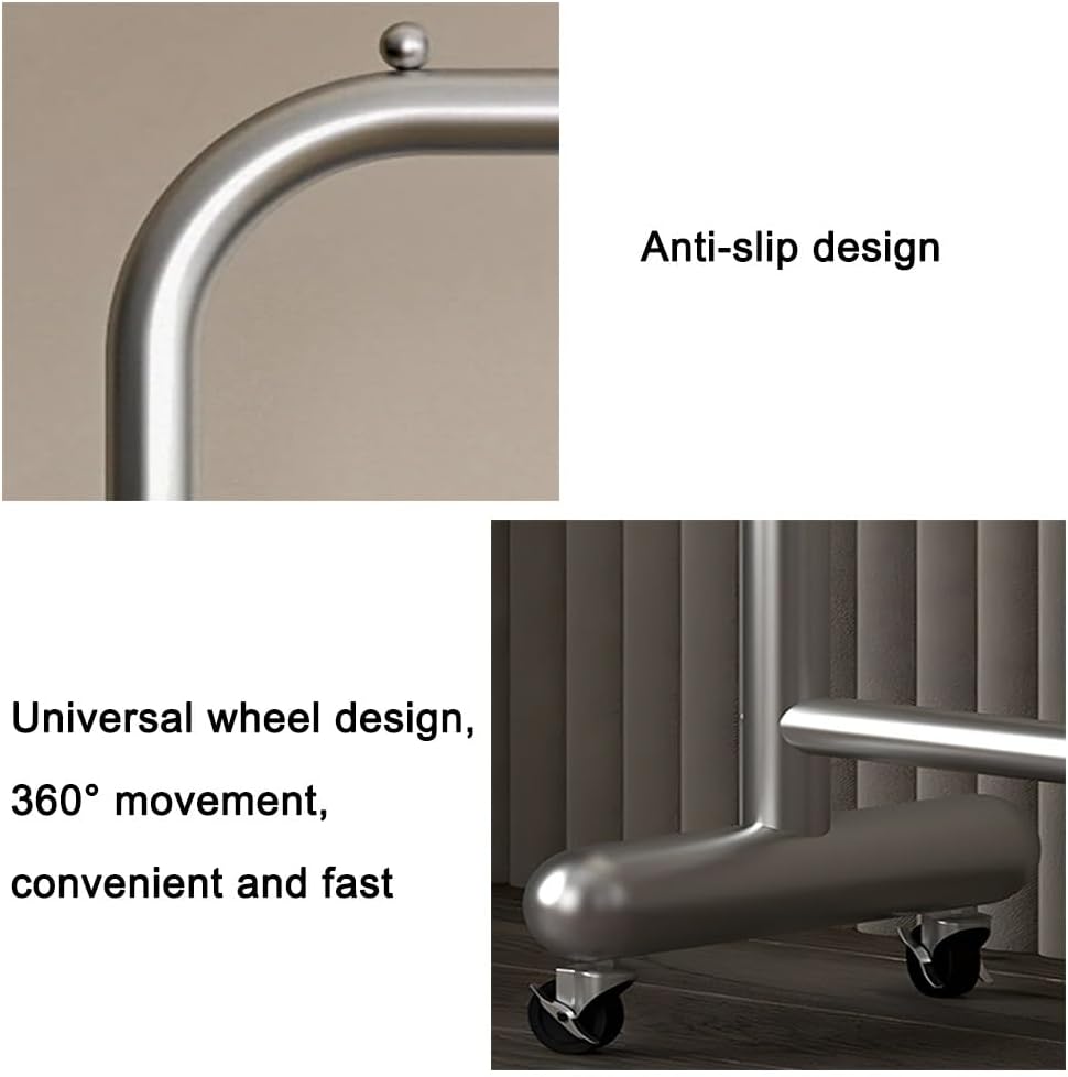 Stainless Steel Clothes Rail with Wheels, Heavy Duty Portable Clothing Organizer, Freestanding Rolling Coat Rack, for Bedrooms and Boutiques (Silver 60x40x130 cm)
