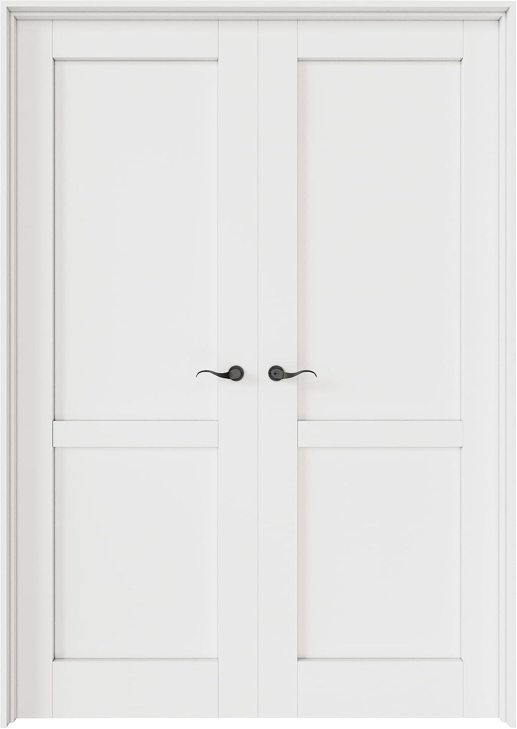 48' x 80' French Doors Interior (Double 24' x 80' 2-Lite Panel Door with Black Hinge Prehung Jamb Kit), Pre-Finished & Paintable, Prebuilt Home Door Panels & Assembly Required Jamb