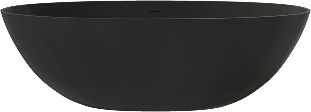 71' Premium Solid Surface Freestanding Bathtub,Oval Shape Stone Resin Soaking Tub with Overflow and Pop-up Drain, Matte Black