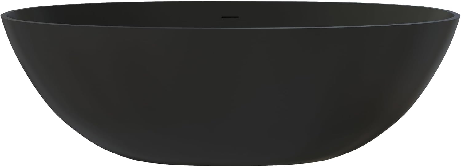 71' Premium Solid Surface Freestanding Bathtub,Oval Shape Stone Resin Soaking Tub with Overflow and Pop-up Drain, Matte Black